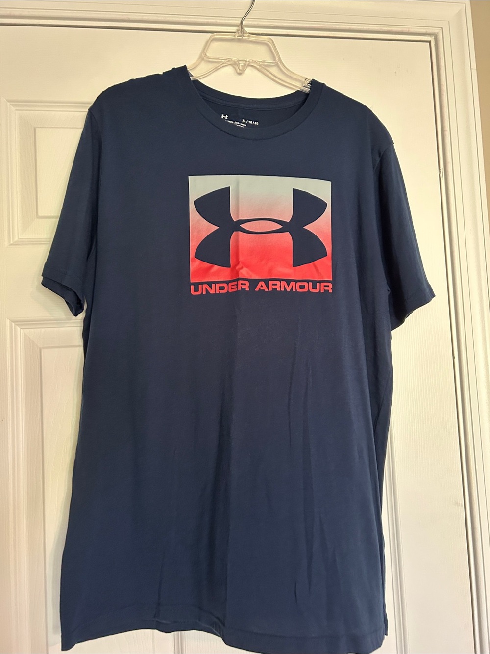 Under Armour Navy Short Sleeve Tee with Red Gradient Logo